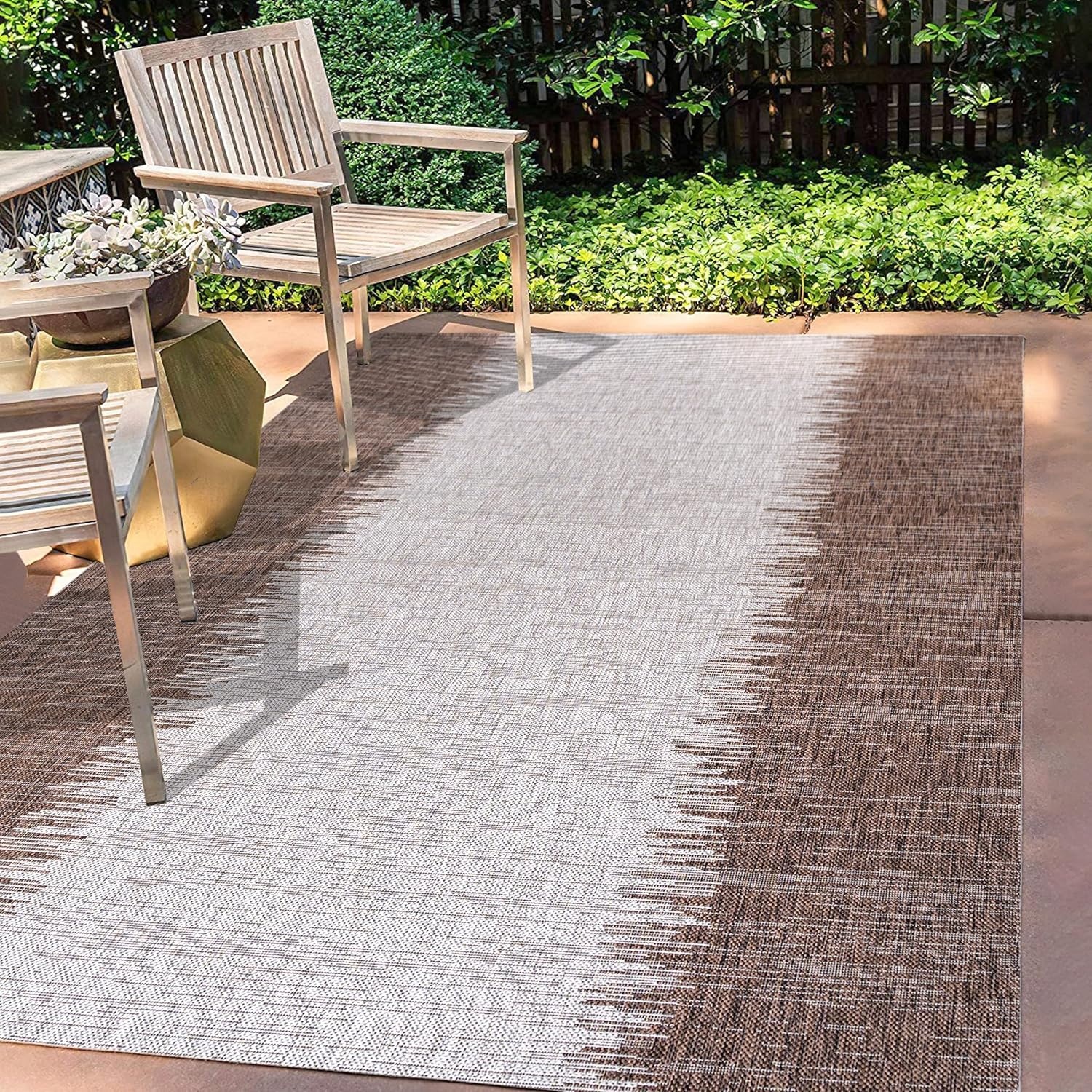 image:imageJONATHAN Y Modern Strie Indoor Outdoor Area Rug 3X5 BlueBeige Tavira for Backyard Patio Porch EasyCleaning High Traffic PetFriendly NonShedding SMB113A3BrownBeige
