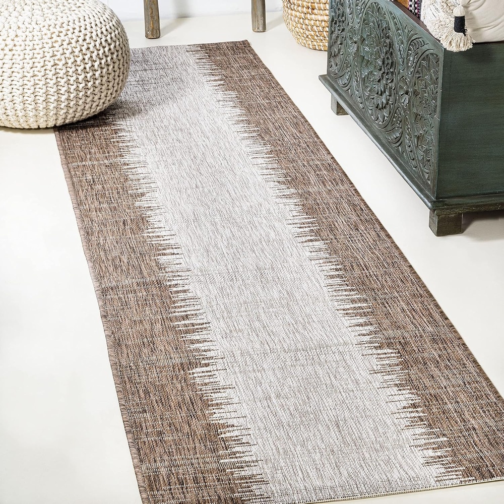 image:imageJONATHAN Y Modern Strie Indoor Outdoor Area Rug 3X5 BlueBeige Tavira for Backyard Patio Porch EasyCleaning High Traffic PetFriendly NonShedding SMB113A3BrownBeige