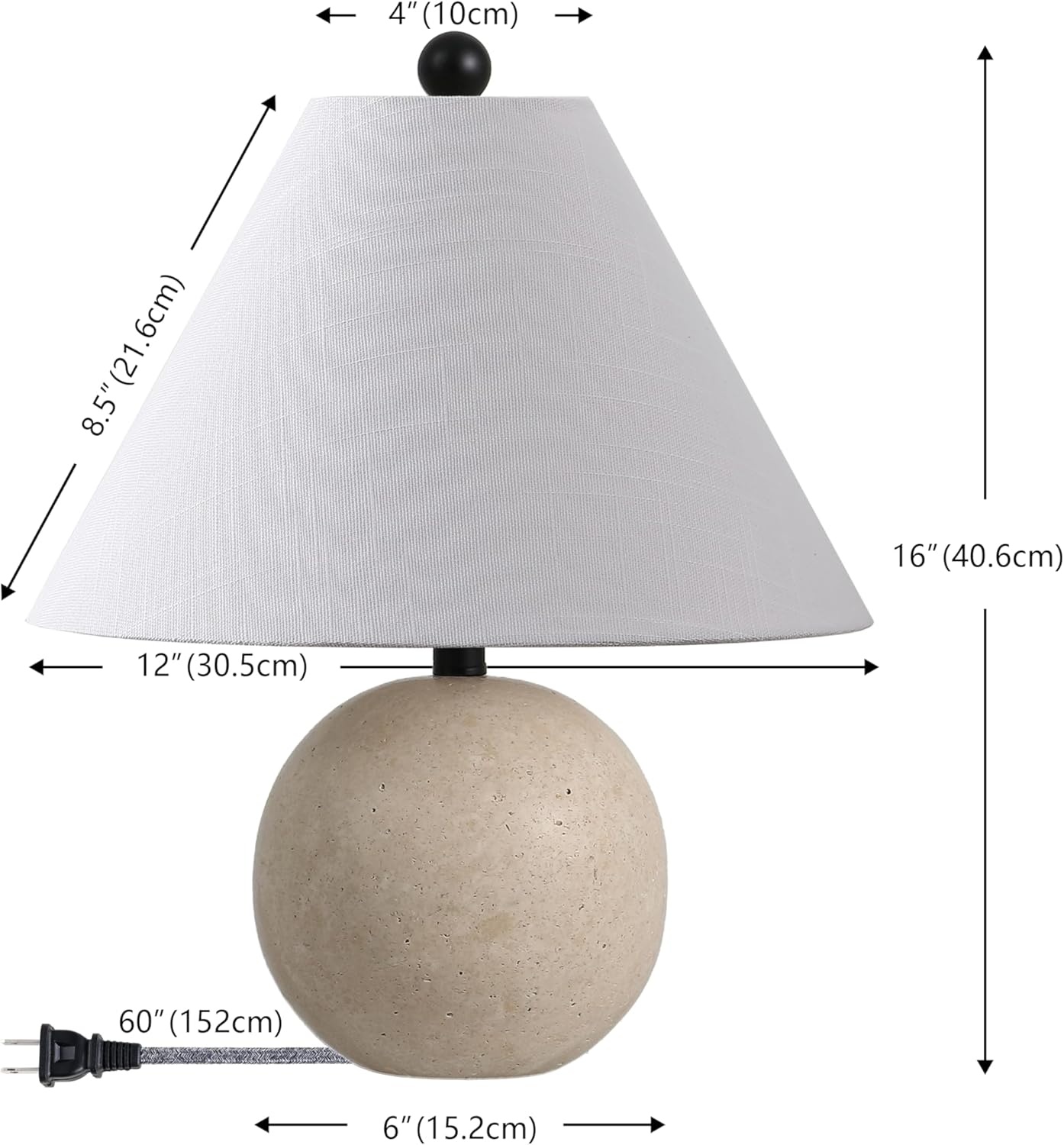 image:imageJONATHAN Y 16 Modern Minimalist Travertine Stone Table Lamp Beige MidCentury Scandinavian Bedside Lamp for Living Room White Linen Shade LED Bulb Included JYL1151A