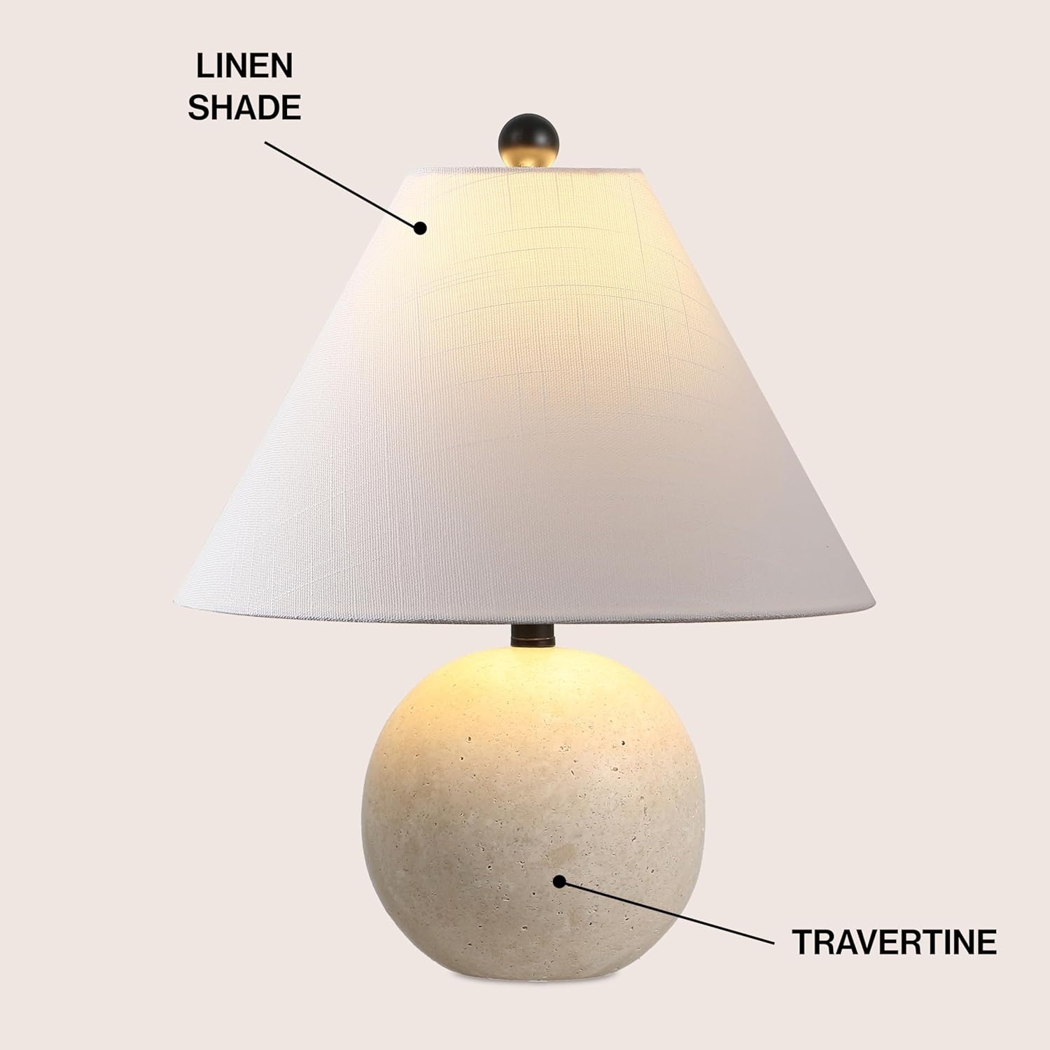 image:imageJONATHAN Y 16 Modern Minimalist Travertine Stone Table Lamp Beige MidCentury Scandinavian Bedside Lamp for Living Room White Linen Shade LED Bulb Included JYL1151A