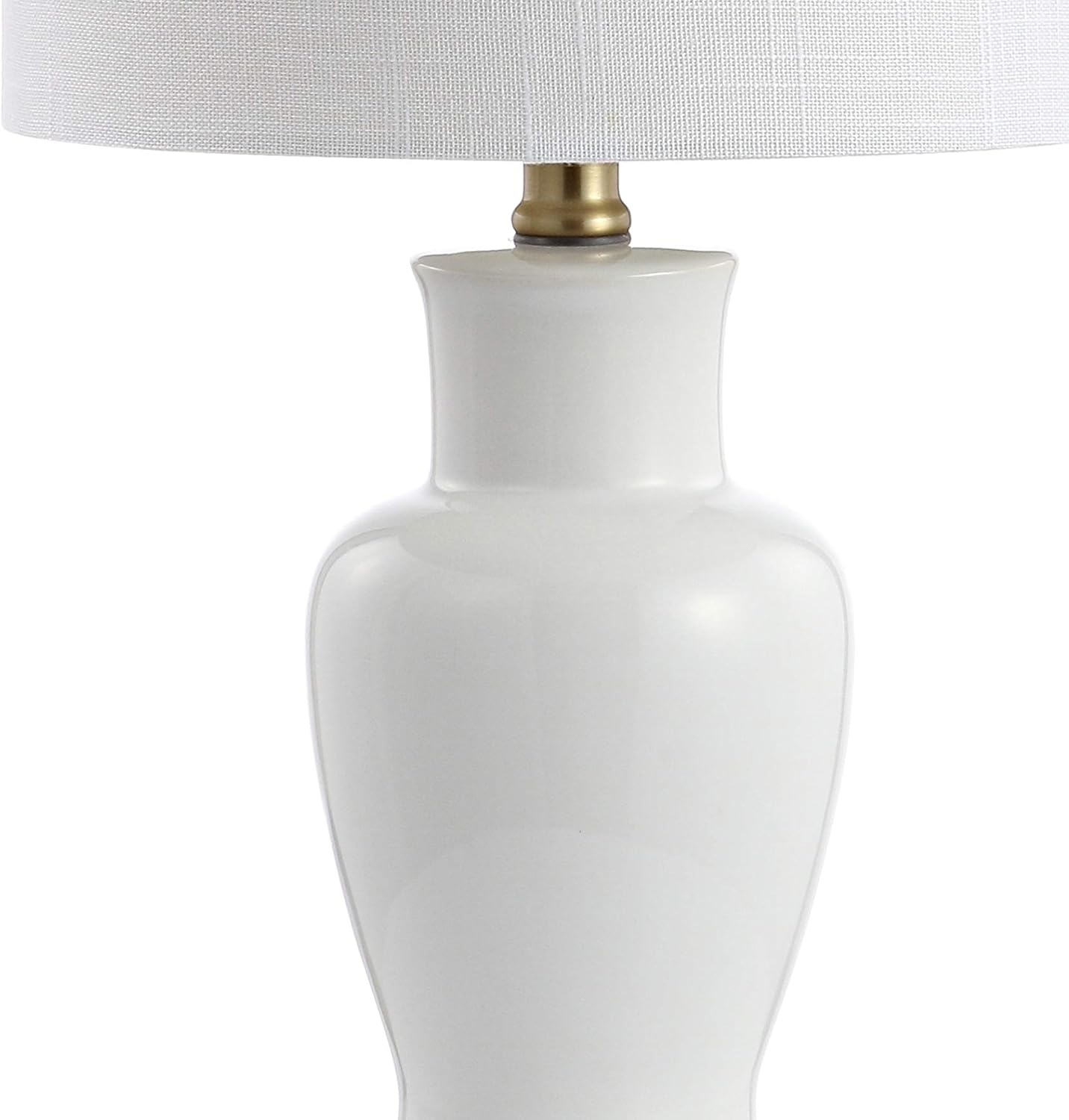 image:imageJONATHAN Y 21 White Ceramic Modern Classic Table Lamp Porcelain Vase Bedside Lamp with Brass Gold Base and White Linen Drum Shade LED Bulb Included UL Listed JYL6605A