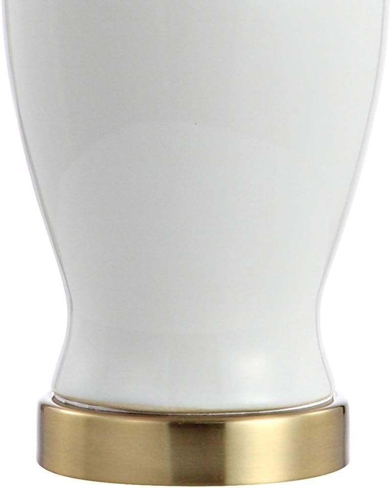 image:imageJONATHAN Y 21 White Ceramic Modern Classic Table Lamp Porcelain Vase Bedside Lamp with Brass Gold Base and White Linen Drum Shade LED Bulb Included UL Listed JYL6605A