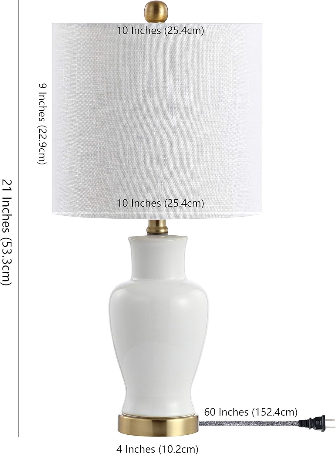 image:imageJONATHAN Y 21 White Ceramic Modern Classic Table Lamp Porcelain Vase Bedside Lamp with Brass Gold Base and White Linen Drum Shade LED Bulb Included UL Listed JYL6605A