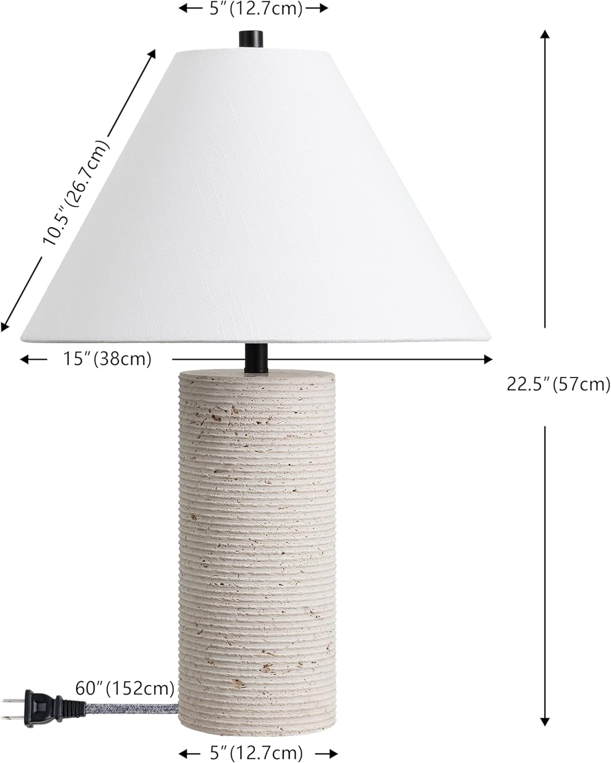 image:imageJONATHAN Y 2250 Modern Minimalist Travertine Column LED Table Lamp Beige Natural Stone Base with White Linen Empire Shade for Living Room Bedroom LED Bulb Included JYL1152A