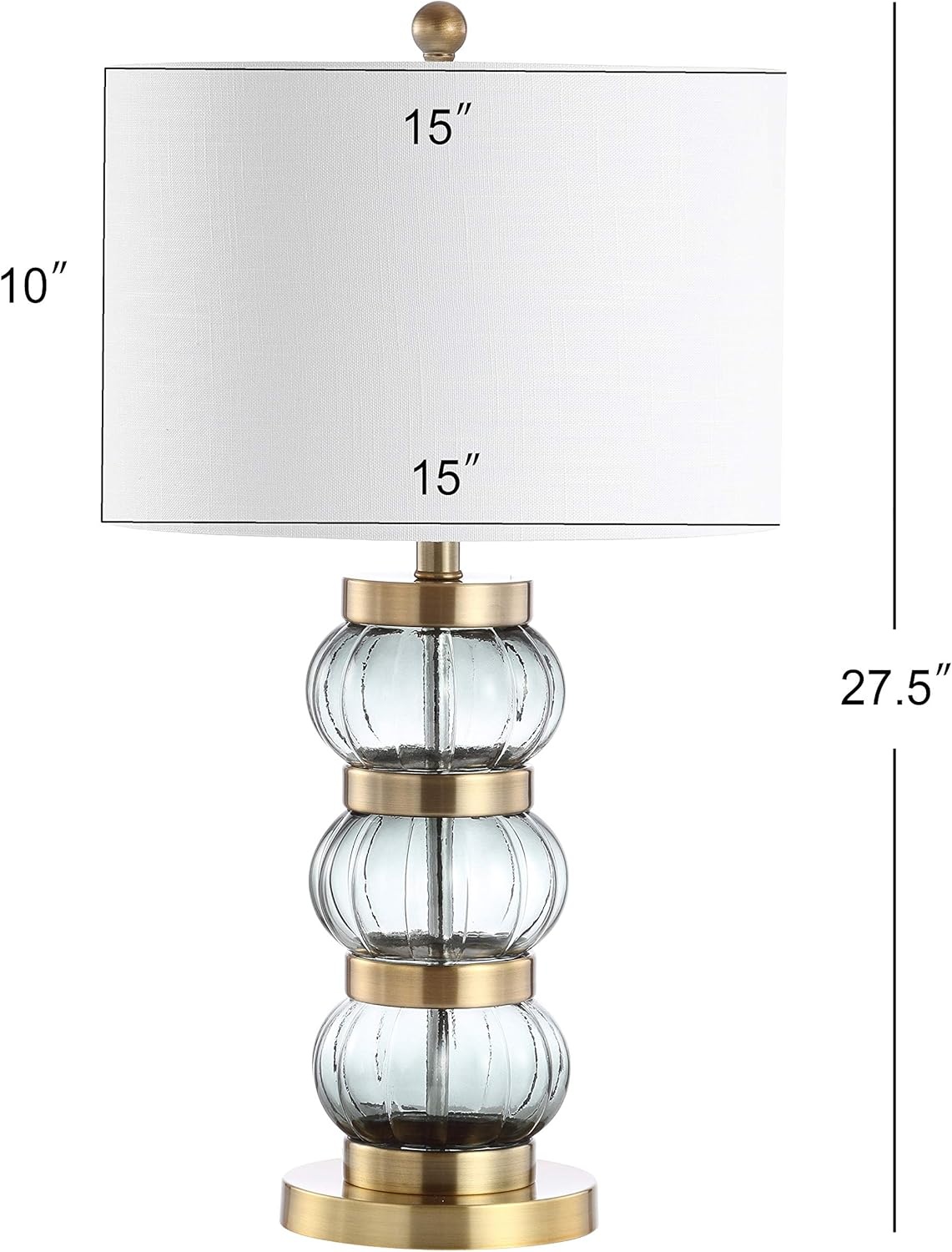 image:imageJONATHAN Y 275 Smoked Gray and Brass Gold Glass Table Lamp Contemporary Stacked Sphere Lamp for Living Room Bedroom White Linen Shade LED Bulb Included UL Listed JYL4039A