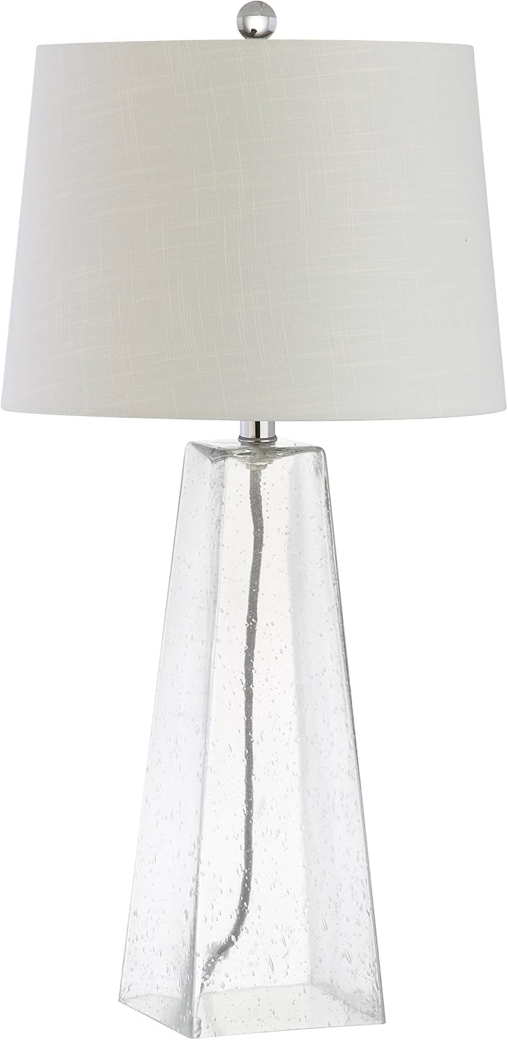 image:imageJONATHAN Y 285 Clear Glass Modern Column LED Table Lamp Contemporary Minimalist Lamp for Living Room Bedroom White Linen Empire Shade LED Bulb Included UL Listed JYL2006A