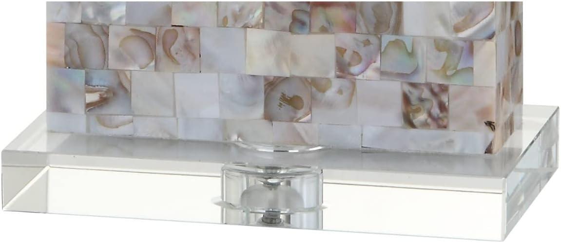 image:imageJONATHAN Y 29 Natural Seashell and Crystal Table Lamp Coastal Mosaic Capiz Shell Bedside Lamp for Living Room Bedroom White Linen Rectangle Shade LED Bulb Included JYL1059A