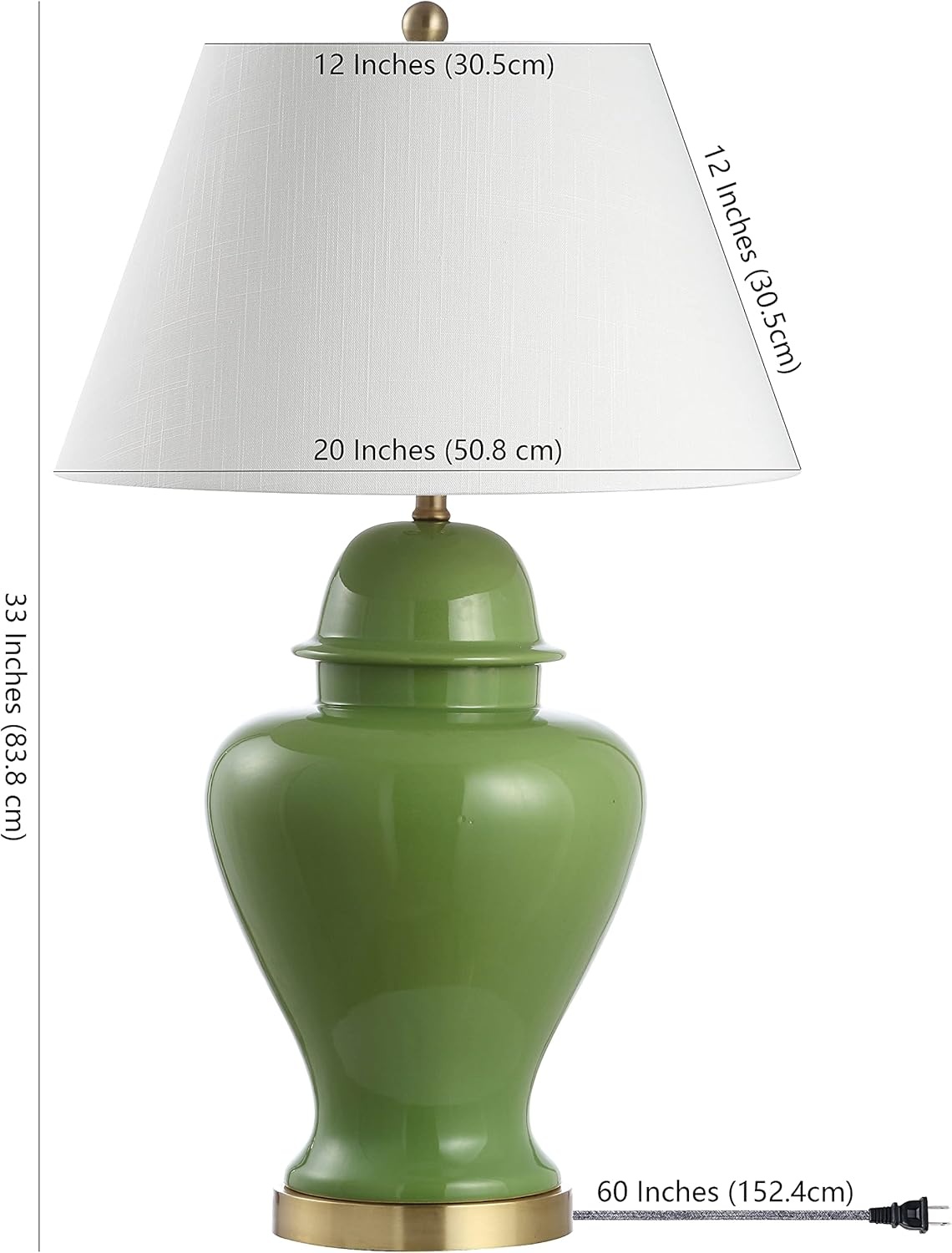 image:imageJONATHAN Y 33 White Modern Ceramic Ginger Jar Table Lamp for Living Room Traditional Bedside Lamp for Bedroom Entryway White Linen Shade LED Bulb Included JYL6619AGreen