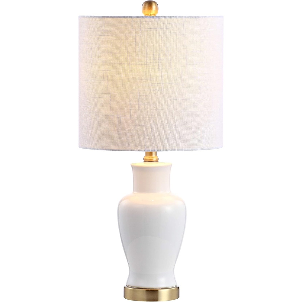 image:imageJONATHAN Y 21 White Ceramic Modern Classic Table Lamp Porcelain Vase Bedside Lamp with Brass Gold Base and White Linen Drum Shade LED Bulb Included UL Listed JYL6605A