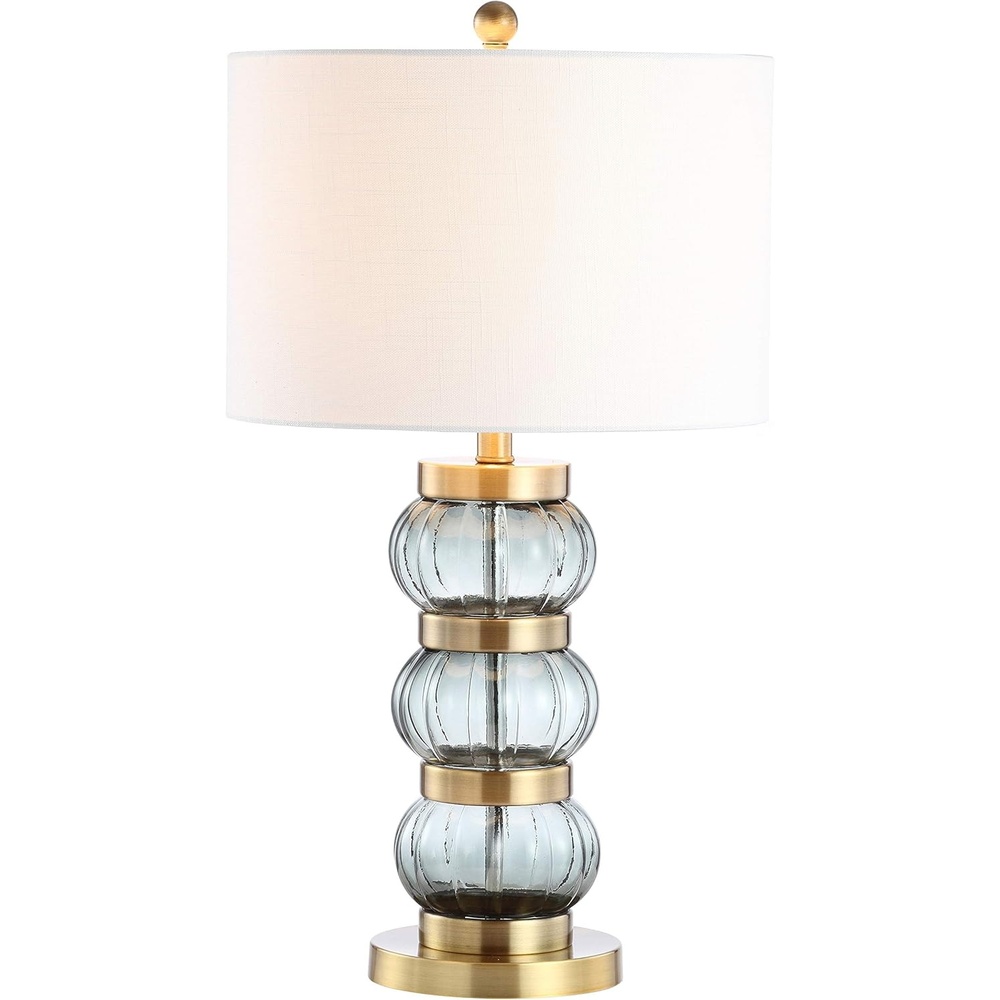 image:imageJONATHAN Y 275 Smoked Gray and Brass Gold Glass Table Lamp Contemporary Stacked Sphere Lamp for Living Room Bedroom White Linen Shade LED Bulb Included UL Listed JYL4039A