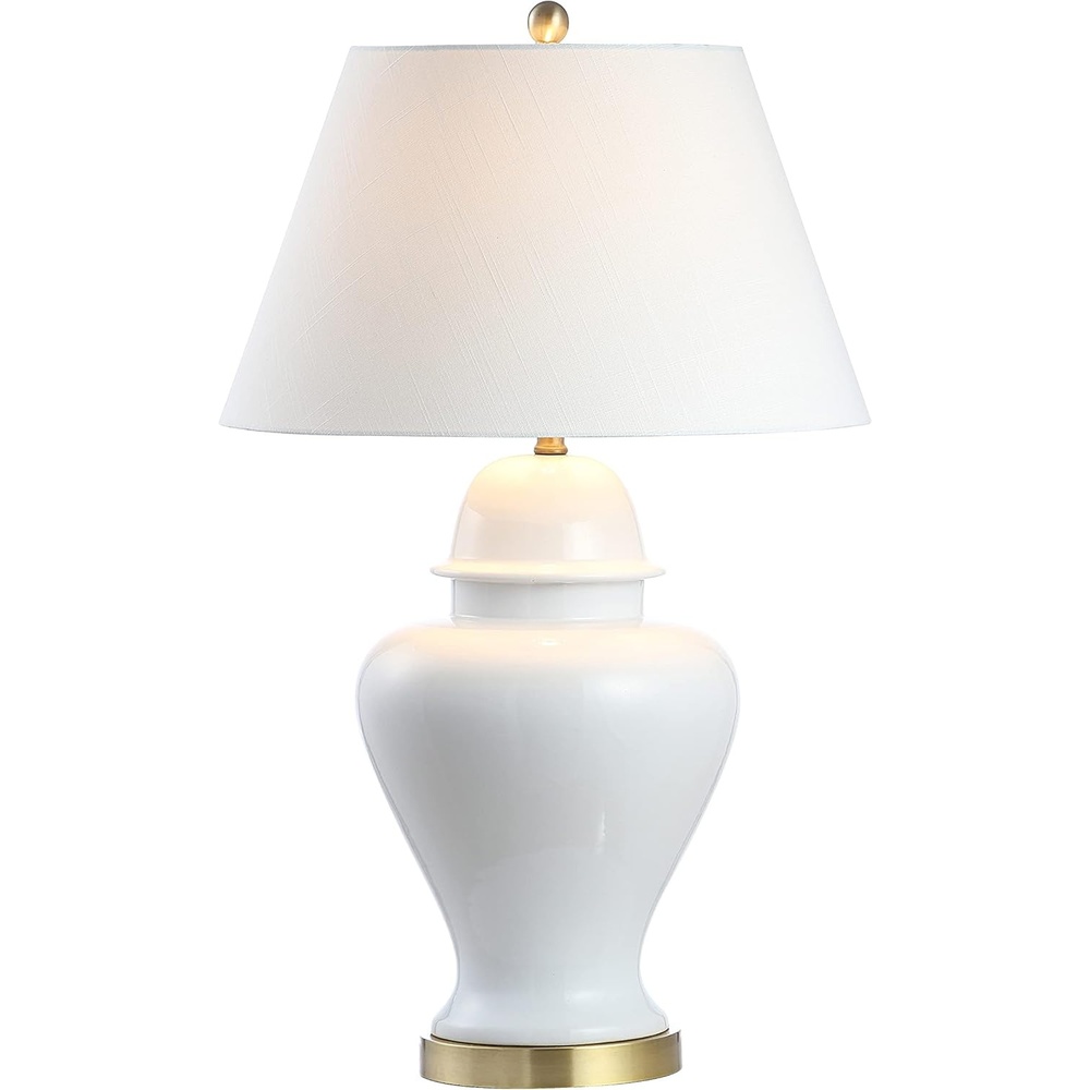 image:imageJONATHAN Y 33 White Modern Ceramic Ginger Jar Table Lamp for Living Room Traditional Bedside Lamp for Bedroom Entryway White Linen Shade LED Bulb Included JYL6619AWhite