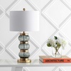 JONATHAN Y 27.5″ Smoked Gray and Brass Gold Glass Table Lamp, Contemporary Stacked Sphere Lamp for Living Room Bedroom, White Linen Shade, LED Bulb Included, UL Listed JYL4039A