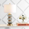 JONATHAN Y 27.5″ Smoked Gray and Brass Gold Glass Table Lamp, Contemporary Stacked Sphere Lamp for Living Room Bedroom, White Linen Shade, LED Bulb Included, UL Listed JYL4039A