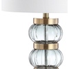JONATHAN Y 27.5″ Smoked Gray and Brass Gold Glass Table Lamp, Contemporary Stacked Sphere Lamp for Living Room Bedroom, White Linen Shade, LED Bulb Included, UL Listed JYL4039A