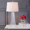 JONATHAN Y 28.5″ Clear Glass Modern Column LED Table Lamp, Contemporary Minimalist Lamp for Living Room, Bedroom, White Linen Empire Shade, LED Bulb Included, UL Listed JYL2006A