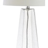 JONATHAN Y 28.5″ Clear Glass Modern Column LED Table Lamp, Contemporary Minimalist Lamp for Living Room, Bedroom, White Linen Empire Shade, LED Bulb Included, UL Listed JYL2006A