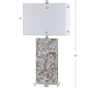 JONATHAN Y 29″ Natural Seashell and Crystal Table Lamp, Coastal Mosaic Capiz Shell Bedside Lamp for Living Room Bedroom, White Linen Rectangle Shade, LED Bulb Included JYL1059A