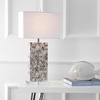 JONATHAN Y 29″ Natural Seashell and Crystal Table Lamp, Coastal Mosaic Capiz Shell Bedside Lamp for Living Room Bedroom, White Linen Rectangle Shade, LED Bulb Included JYL1059A