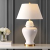 JONATHAN Y 33″ White Modern Ceramic Ginger Jar Table Lamp for Living Room, Traditional Bedside Lamp for Bedroom Entryway, White Linen Shade, LED Bulb Included (JYL6619A)(White)
