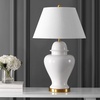 JONATHAN Y 33″ White Modern Ceramic Ginger Jar Table Lamp for Living Room, Traditional Bedside Lamp for Bedroom Entryway, White Linen Shade, LED Bulb Included (JYL6619A)(White)