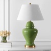 JONATHAN Y 33″ White Modern Ceramic Ginger Jar Table Lamp for Living Room, Traditional Bedside Lamp for Bedroom Entryway, White Linen Shade, LED Bulb Included (JYL6619A)(Green)