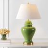 JONATHAN Y 33″ White Modern Ceramic Ginger Jar Table Lamp for Living Room, Traditional Bedside Lamp for Bedroom Entryway, White Linen Shade, LED Bulb Included (JYL6619A)(Green)