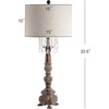 JONATHAN Y 33.5″ Antique Brown Resin Table Lamp, Traditional French Country Candlestick Lamp with Acrylic Crystals and Gray Linen Shade for Living Room, LED Bulb Included JYL3030A