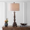 JONATHAN Y 33.5″ Antique Brown Resin Table Lamp, Traditional French Country Candlestick Lamp with Acrylic Crystals and Gray Linen Shade for Living Room, LED Bulb Included JYL3030A