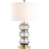 JONATHAN Y 27.5″ Smoked Gray and Brass Gold Glass Table Lamp, Contemporary Stacked Sphere Lamp for Living Room Bedroom, White Linen Shade, LED Bulb Included, UL Listed JYL4039A