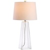 JONATHAN Y 28.5″ Clear Glass Modern Column LED Table Lamp, Contemporary Minimalist Lamp for Living Room, Bedroom, White Linen Empire Shade, LED Bulb Included, UL Listed JYL2006A