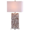 JONATHAN Y 29″ Natural Seashell and Crystal Table Lamp, Coastal Mosaic Capiz Shell Bedside Lamp for Living Room Bedroom, White Linen Rectangle Shade, LED Bulb Included JYL1059A