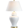 JONATHAN Y 33″ White Modern Ceramic Ginger Jar Table Lamp for Living Room, Traditional Bedside Lamp for Bedroom Entryway, White Linen Shade, LED Bulb Included (JYL6619A)(White)