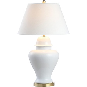 JONATHAN Y 33″ White Modern Ceramic Ginger Jar Table Lamp for Living Room, Traditional Bedside Lamp for Bedroom Entryway, White Linen Shade, LED Bulb Included (JYL6619A)(White)