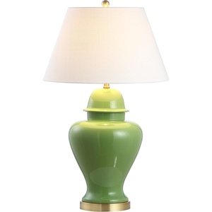 JONATHAN Y 33″ White Modern Ceramic Ginger Jar Table Lamp for Living Room, Traditional Bedside Lamp for Bedroom Entryway, White Linen Shade, LED Bulb Included (JYL6619A)(Green)