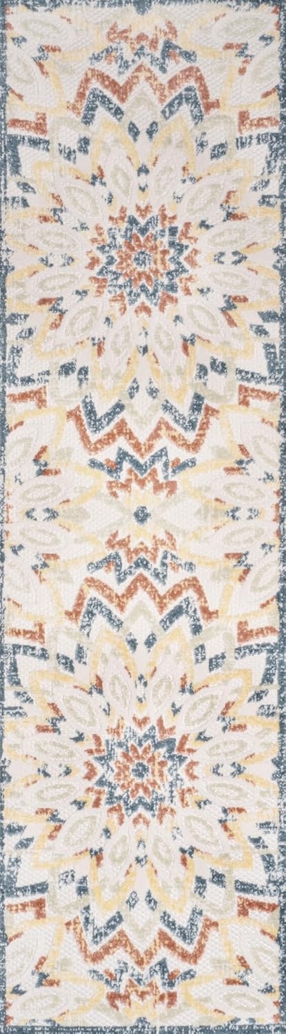 image:imageJONATHAN Y Abstract Bold Mandala Indoor Outdoor Runner Rug 2X8 CreamMulti Flora HighLow for Backyard Patio Porch EasyCleaning High Traffic PetFriendly NonShedding AMC112F28