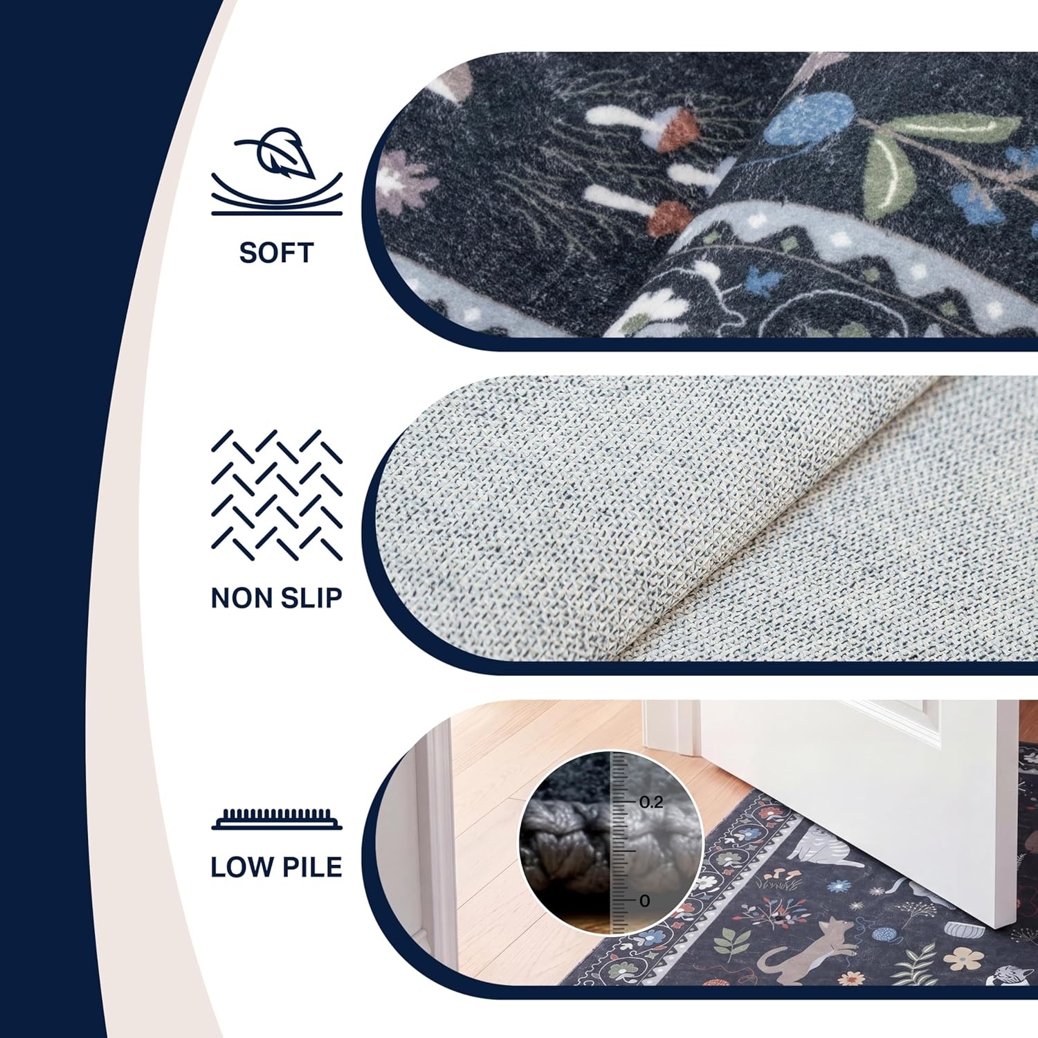 image:imageJONATHAN Y Animal Washable Polyester MachineWashable Runner Rug Charcoal Catmosphere Festive Feline Floral Border Design 2 x 8 Whimsical LowPile with NonSlip Backing for Hallway ANM100C28Charcoal