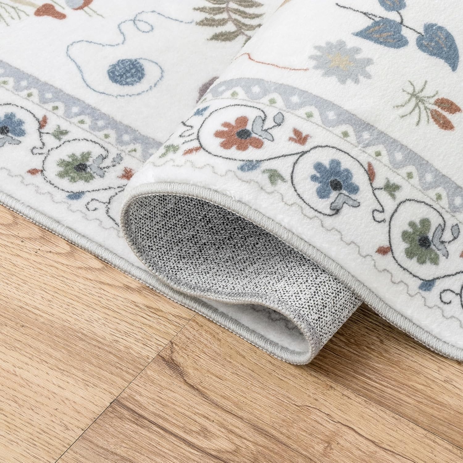 image:imageJONATHAN Y Animal Washable Polyester MachineWashable Runner Rug Charcoal Catmosphere Festive Feline Floral Border Design 2 x 8 Whimsical LowPile with NonSlip Backing for Hallway ANM100C28Ivory