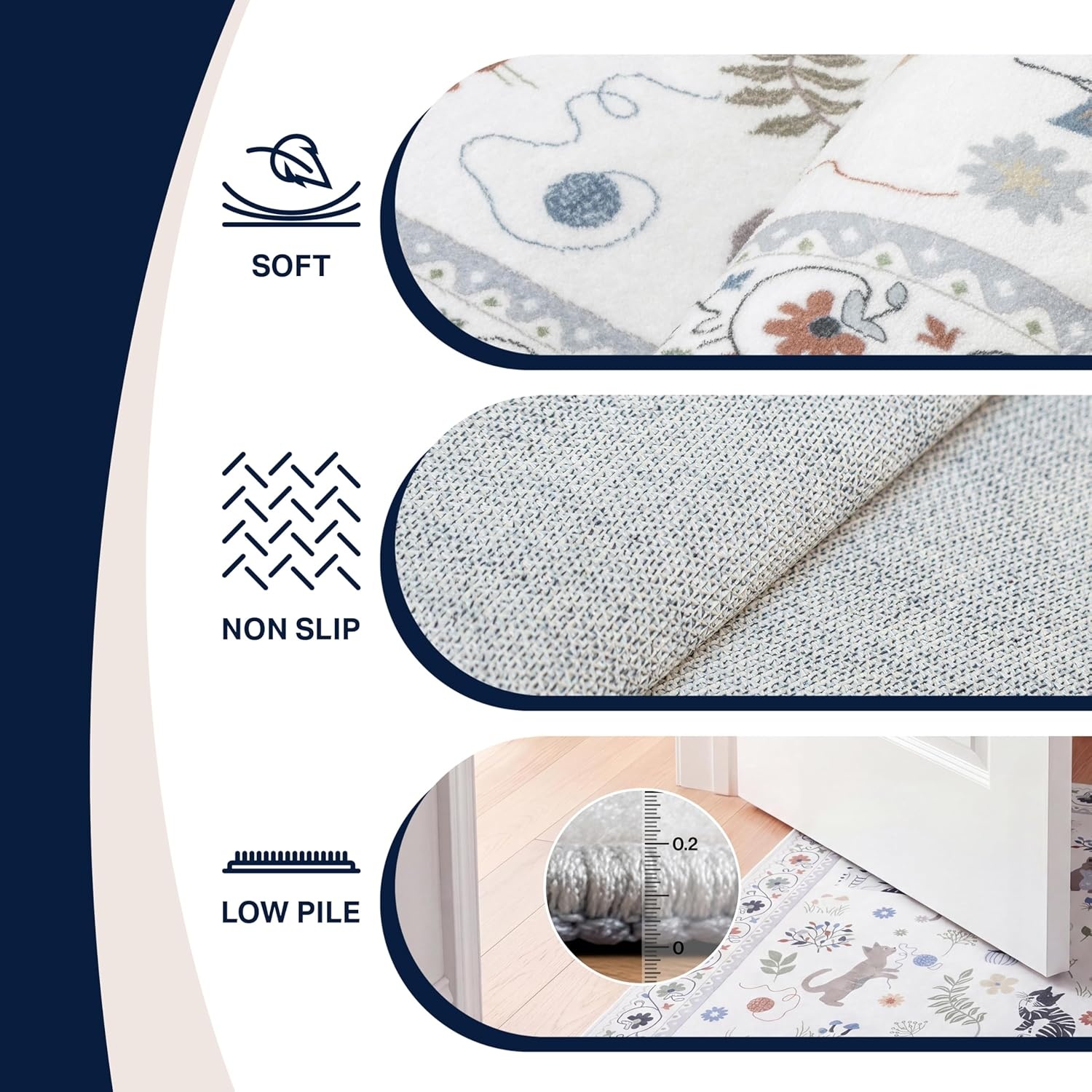 image:imageJONATHAN Y Animal Washable Polyester MachineWashable Runner Rug Charcoal Catmosphere Festive Feline Floral Border Design 2 x 8 Whimsical LowPile with NonSlip Backing for Hallway ANM100C28Ivory