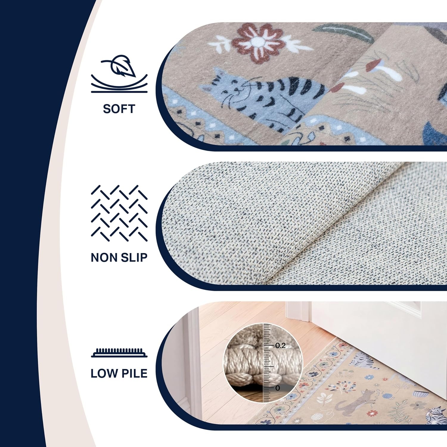 image:imageJONATHAN Y Animal Washable Polyester MachineWashable Runner Rug Charcoal Catmosphere Festive Feline Floral Border Design 2 x 8 Whimsical LowPile with NonSlip Backing for Hallway ANM100C28Tan