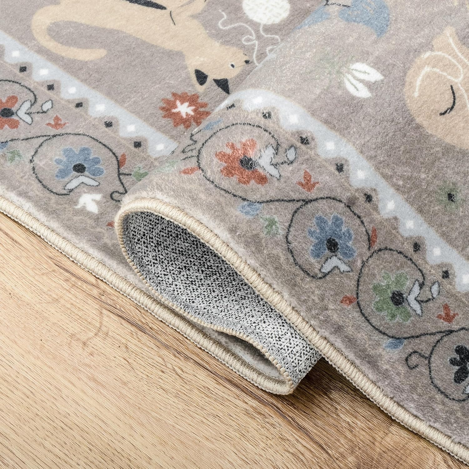 image:imageJONATHAN Y Animal Washable Polyester MachineWashable Runner Rug Charcoal Catmosphere Festive Feline Floral Border Design 2 x 8 Whimsical LowPile with NonSlip Backing for Hallway ANM100C28Taupe