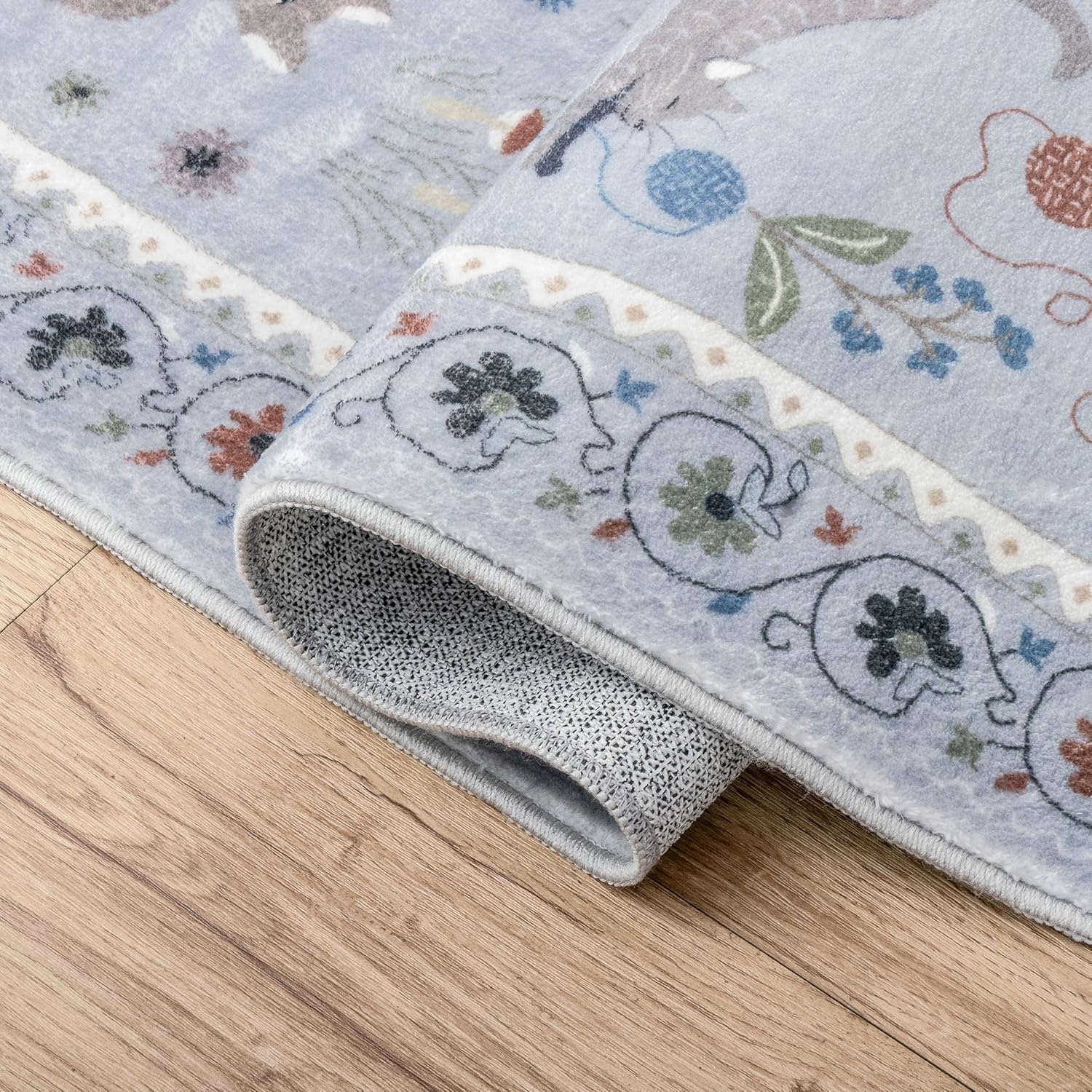 image:imageJONATHAN Y Animal Washable Polyester MachineWashable Runner Rug Charcoal Catmosphere Festive Feline Floral Border Design 2 x 8 Whimsical LowPile with NonSlip Backing for Hallway ANM100C28Grey