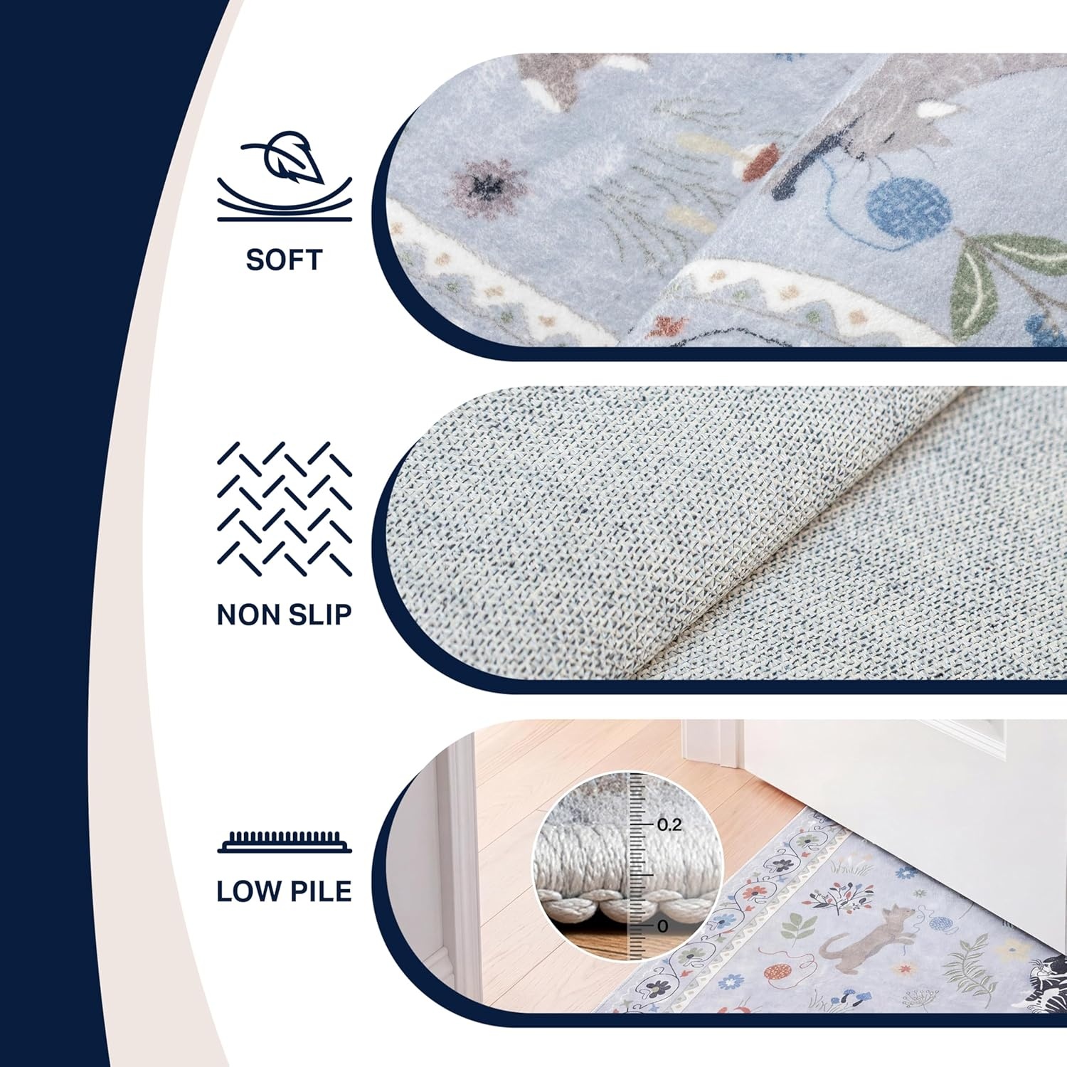 image:imageJONATHAN Y Animal Washable Polyester MachineWashable Runner Rug Charcoal Catmosphere Festive Feline Floral Border Design 2 x 8 Whimsical LowPile with NonSlip Backing for Hallway ANM100C28Grey