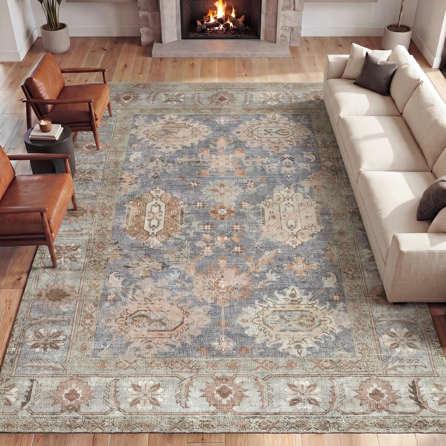 image:imageJONATHAN Y Patina Washable Polyester MachineWashable Runner Rug Charcoal and Beige Kisara Oushak Style Distressed Border 2 x 8 Vintage LowPile with NonSlip Backing Hallway PTN101B28KhakiGray