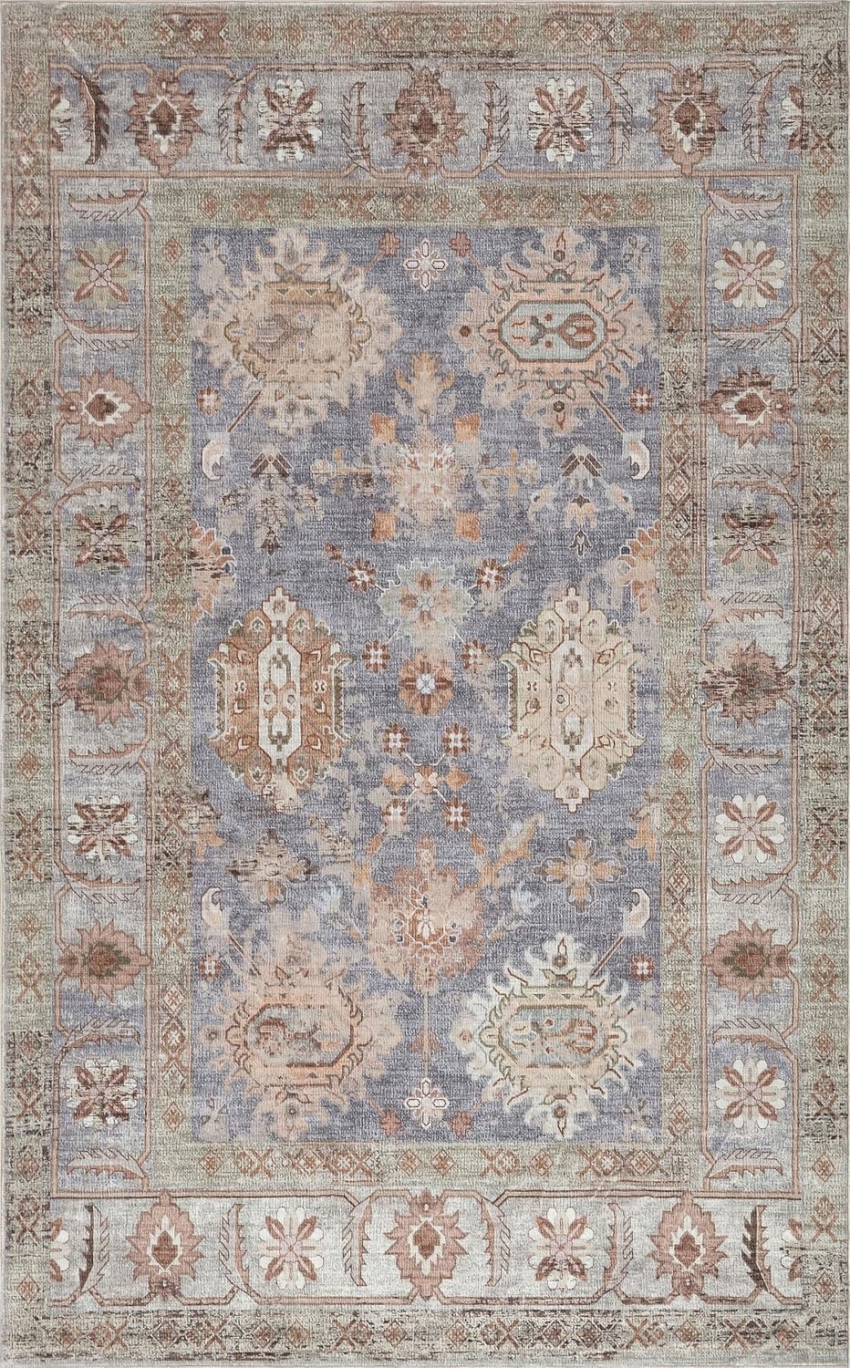image:imageJONATHAN Y Patina Washable Polyester MachineWashable Runner Rug Charcoal and Beige Kisara Oushak Style Distressed Border 2 x 8 Vintage LowPile with NonSlip Backing Hallway PTN101B28KhakiGray