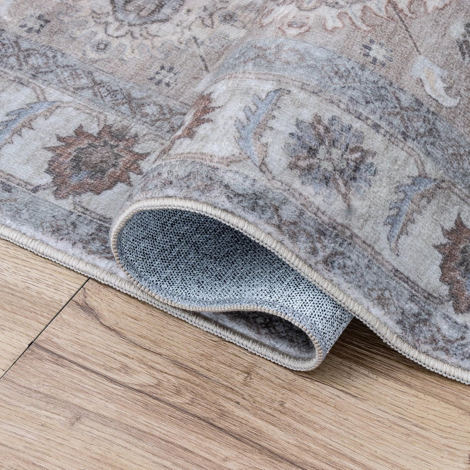 image:imageJONATHAN Y Patina Washable Polyester MachineWashable Runner Rug Charcoal and Beige Kisara Oushak Style Distressed Border 2 x 8 Vintage LowPile with NonSlip Backing Hallway PTN101B28BeigeCream