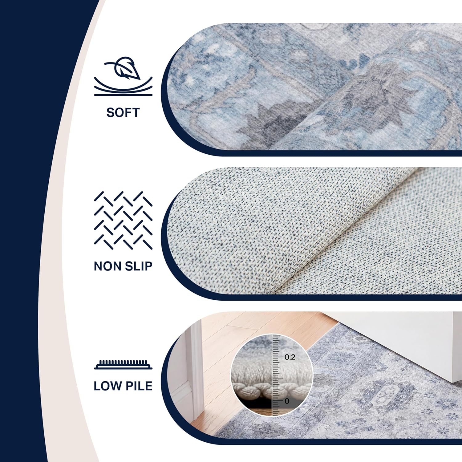 image:imageJONATHAN Y Patina Washable Polyester MachineWashable Runner Rug Charcoal and Beige Kisara Oushak Style Distressed Border 2 x 8 Vintage LowPile with NonSlip Backing Hallway PTN101B28BlueLight Gray