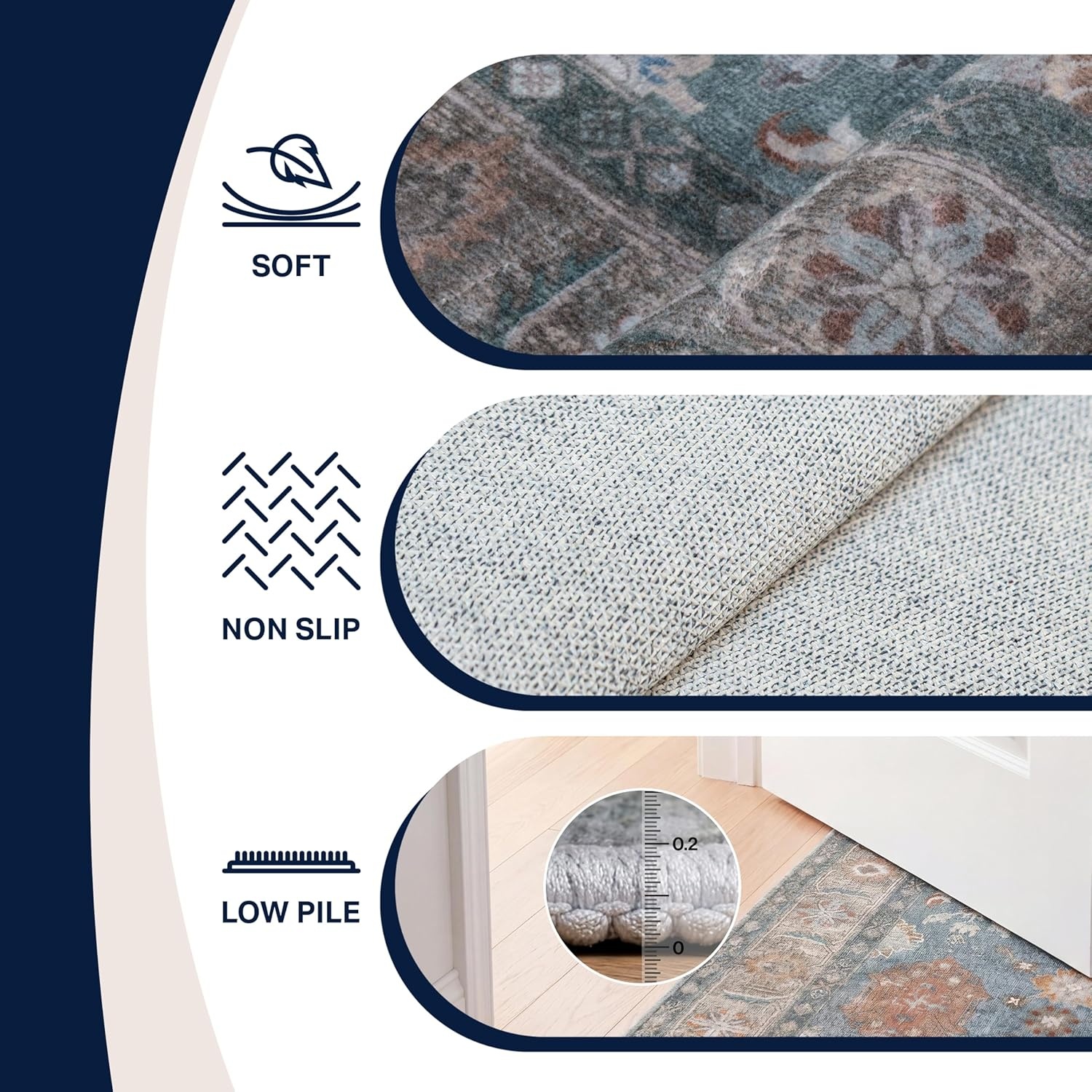 image:imageJONATHAN Y Patina Washable Polyester MachineWashable Runner Rug Charcoal and Beige Kisara Oushak Style Distressed Border 2 x 8 Vintage LowPile with NonSlip Backing Hallway PTN101B28GreenBrown
