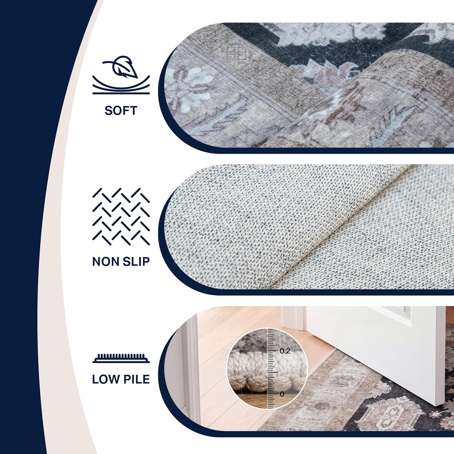 image:imageJONATHAN Y Patina Washable Polyester MachineWashable Runner Rug Charcoal and Beige Kisara Oushak Style Distressed Border 2 x 8 Vintage LowPile with NonSlip Backing Hallway PTN101B28CharcoalBeige