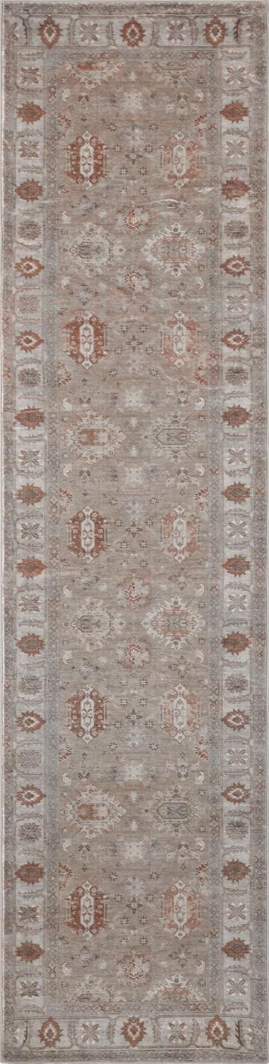 image:imageJONATHAN Y Patina Washable Polyester MachineWashable Runner Rug Charcoal and Beige Kisara Oushak Style Distressed Border 2 x 8 Vintage LowPile with NonSlip Backing Hallway PTN101B28BeigeCream