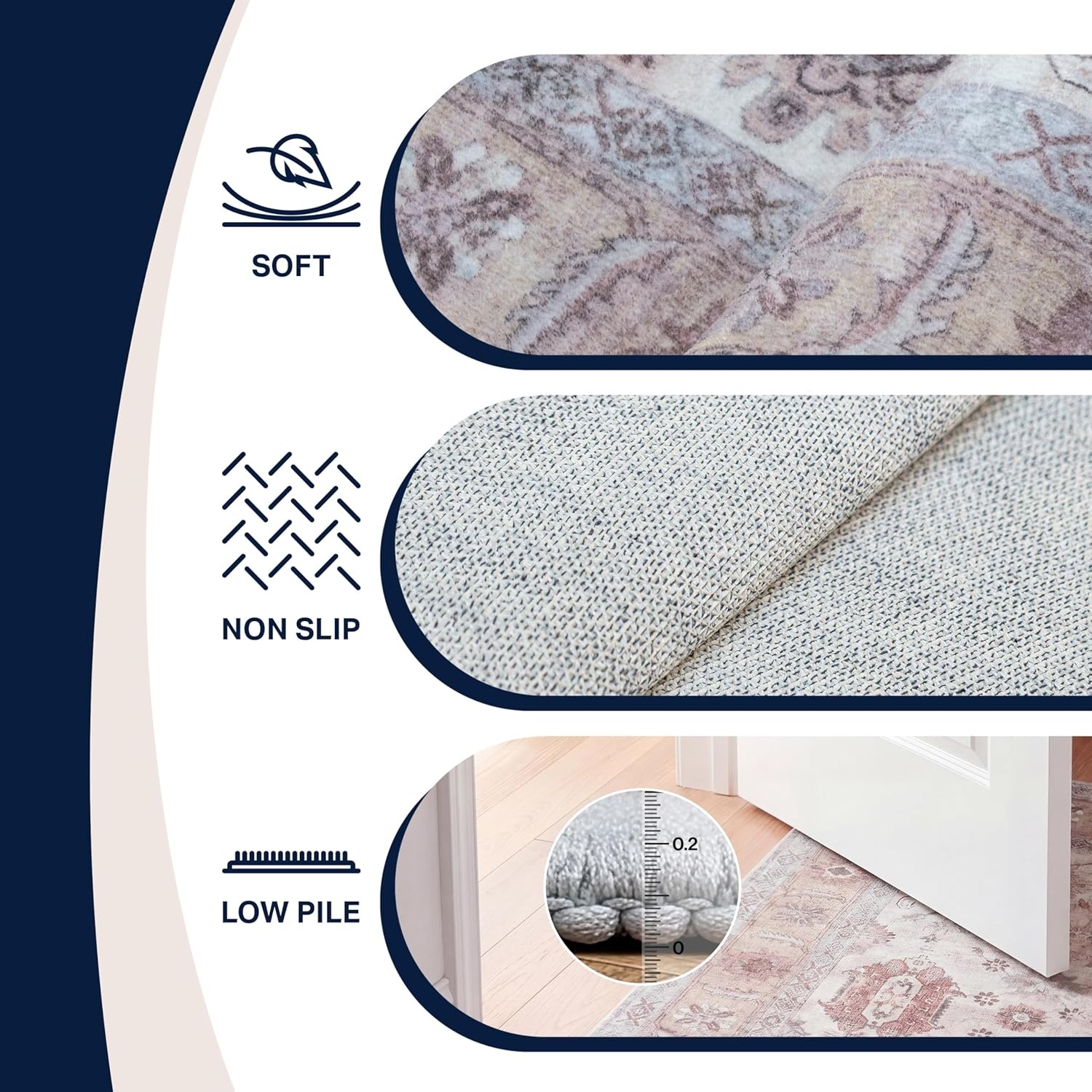 image:imageJONATHAN Y Patina Washable Polyester MachineWashable Runner Rug Charcoal and Beige Kisara Oushak Style Distressed Border 2 x 8 Vintage LowPile with NonSlip Backing Hallway PTN101B28Rose ClayCream